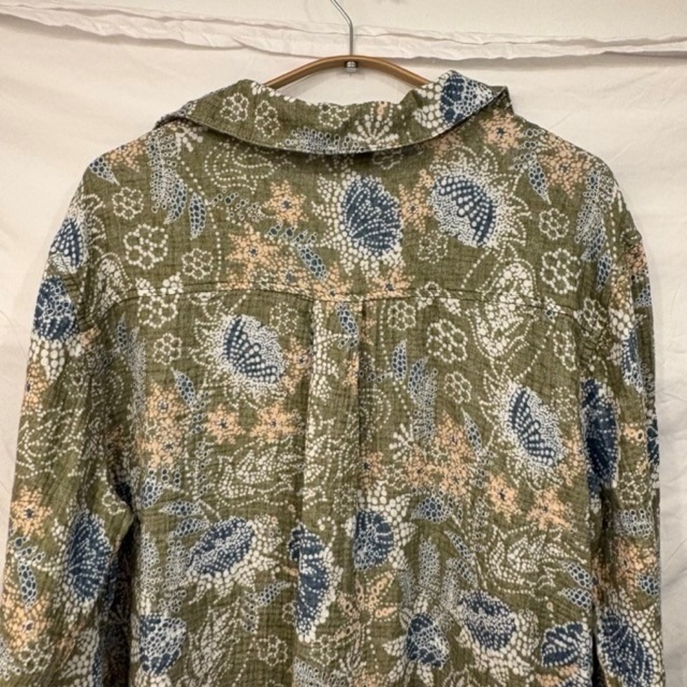 RipSkirt Hawaii Cotton Gauze Floral Batik Midi Shirt Dress Olive Green Large - Picture 7 of 9